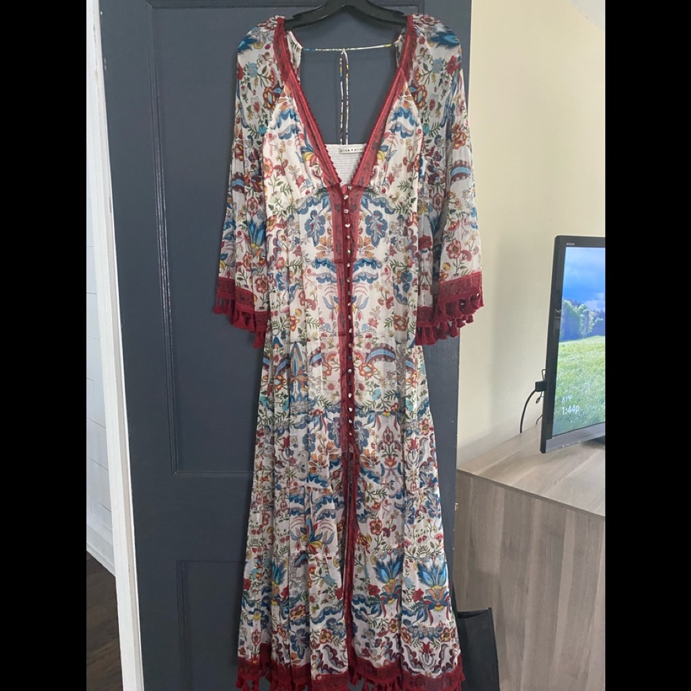 Alice and Olivia ALEXANDRIA OPEN BACK TASSEL MAXI DRESS 4
